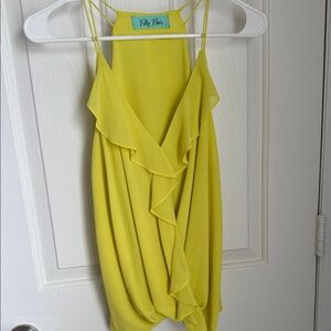 Yellow Ruffled lined Bubble bottom Sleeveless Top NWT